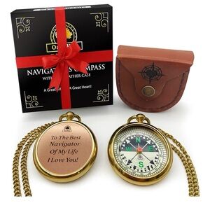 Oakiway Dad’s Pocket Watch Compass With belt Leather Case